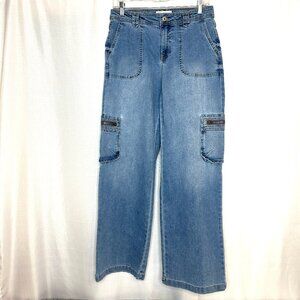 Y2K Streetwear Grunge RE Generation/Celebrity Pink Zip Cargo Wide Leg Jeans, 7